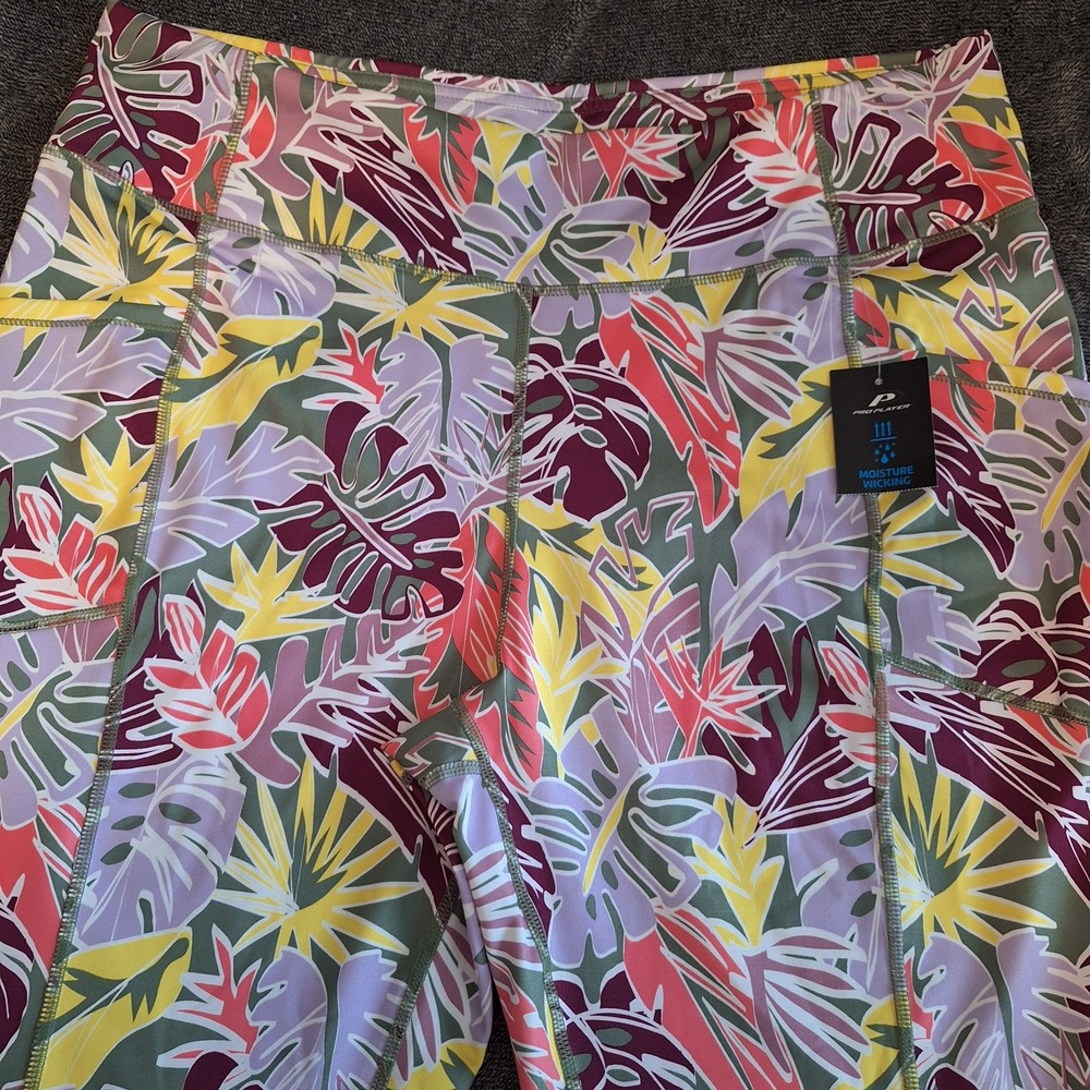 Women's 2 Pockets Highrise 7/8 Athletic Leggings 2X Tropical Maxumlist